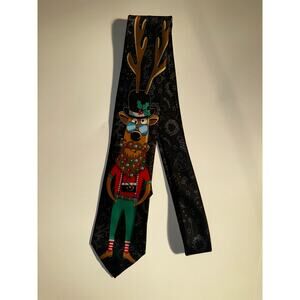 Funny Christmas Tie Reindeer Hipster Santa Holiday Traditions Novelty Tie